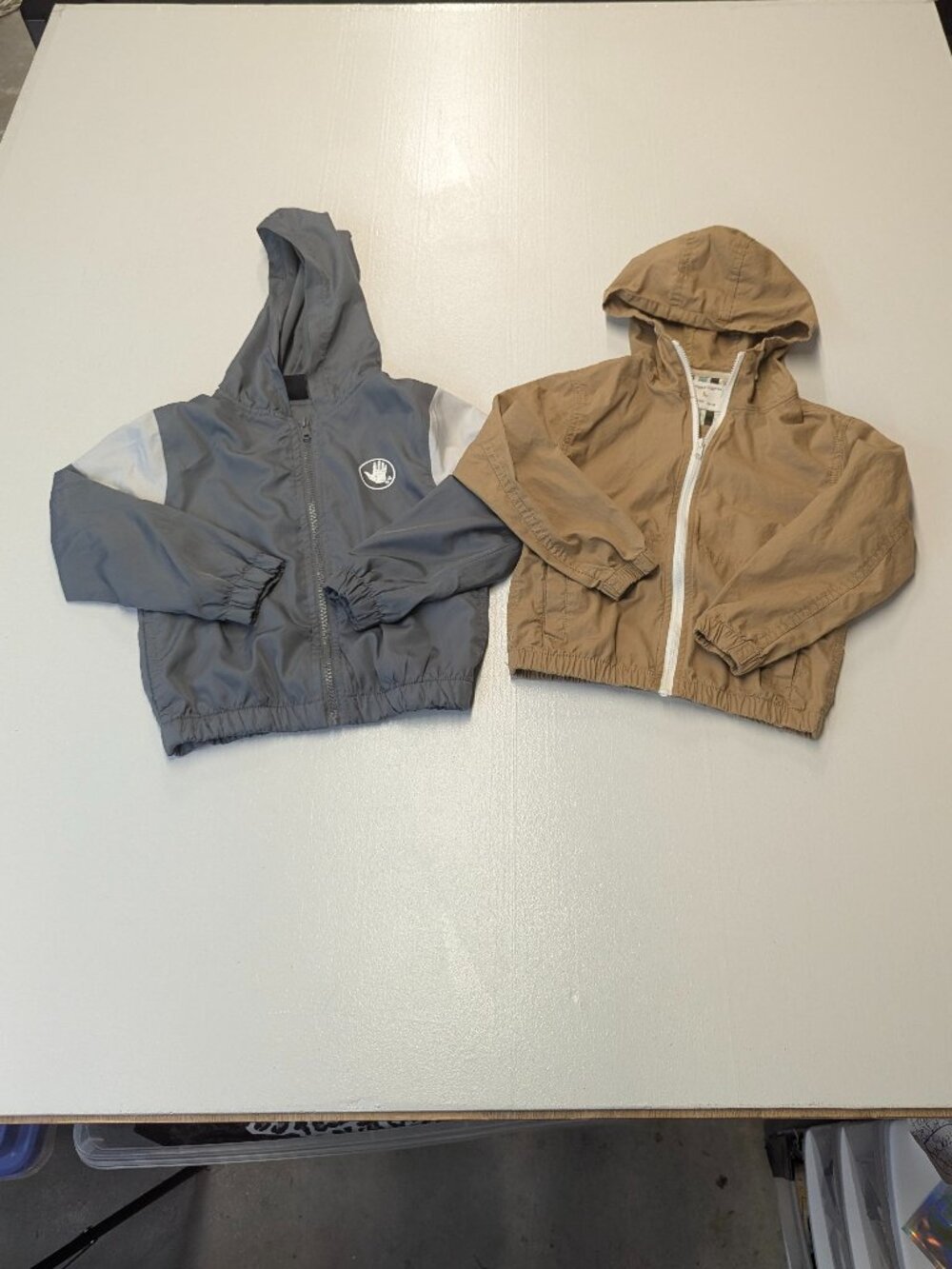 Two Boys Size 5 Light Jackets Gray and Tan